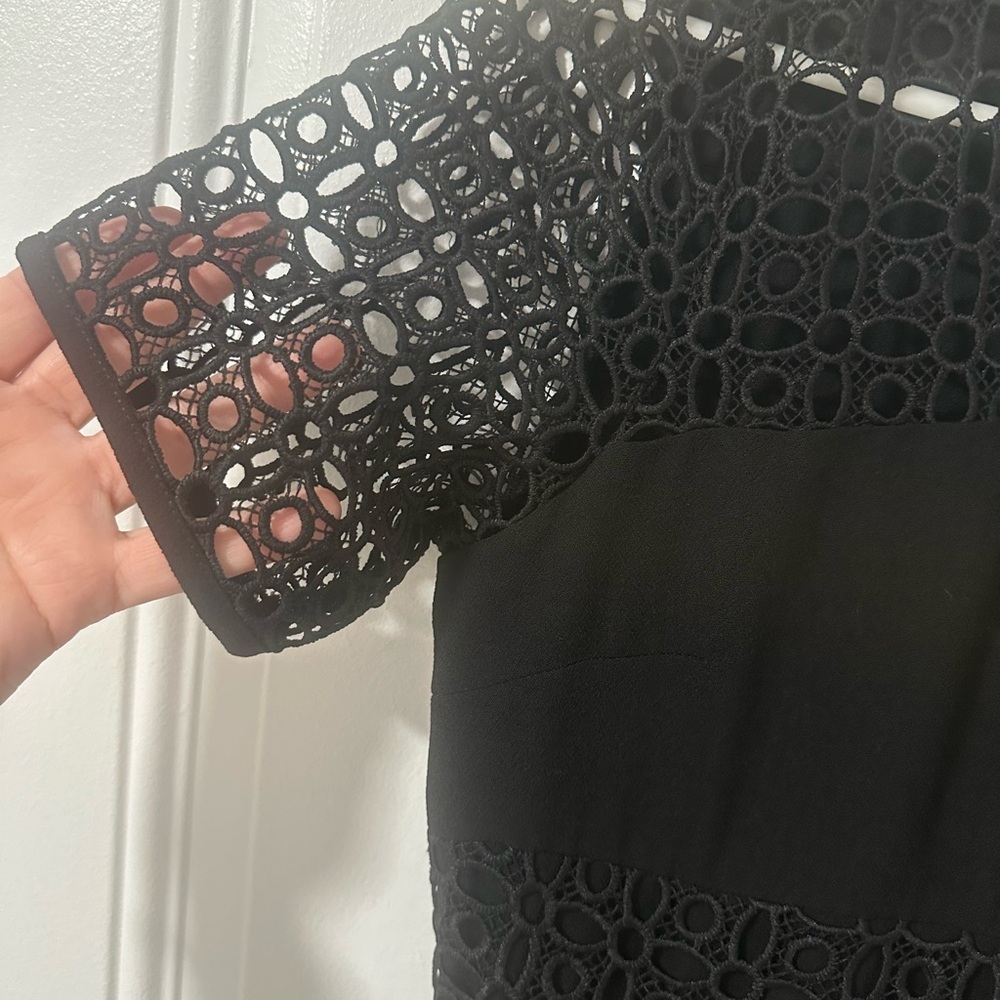 Alythea Black Lace Panel Romper Short Sleeve Fit & Flare, Size Medium NEW - Picture 7 of 16